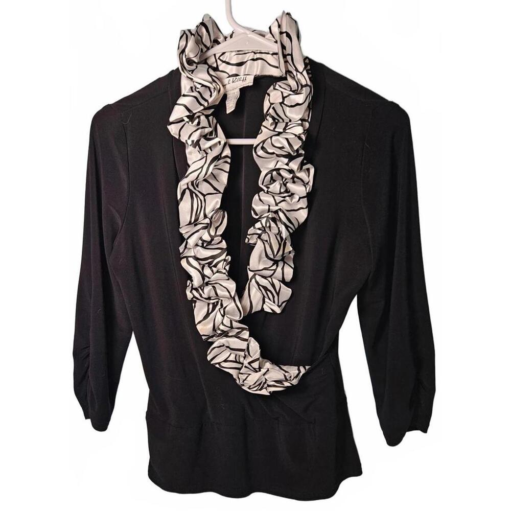 Bob Ribkoff Blouse Size 8 Dramatic Neckline Ruffle Timeless Old Money‎ Elegant